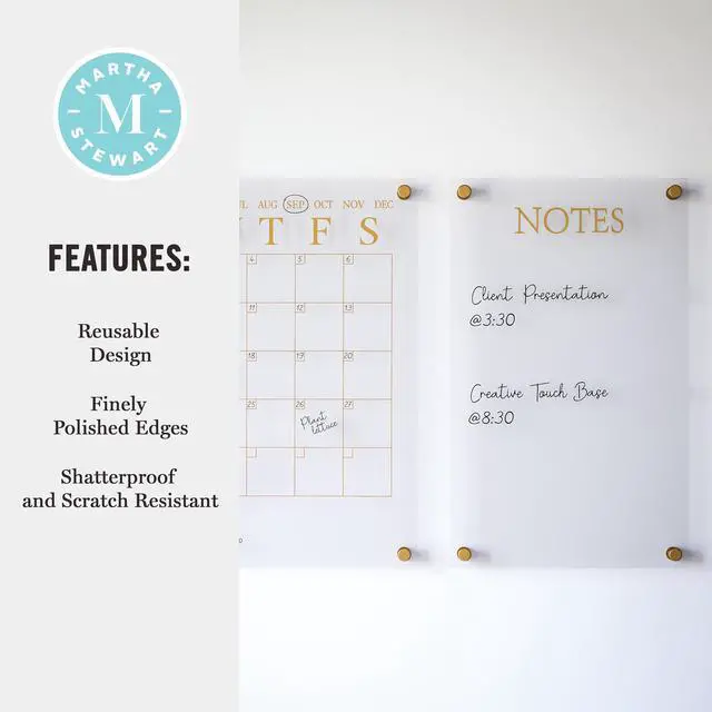 Alt view image 7 of 7 - Grayson Acrylic Wall Calendar and Notes Board with Dry Erase Marker, Clear with Gold Print, Set of 2