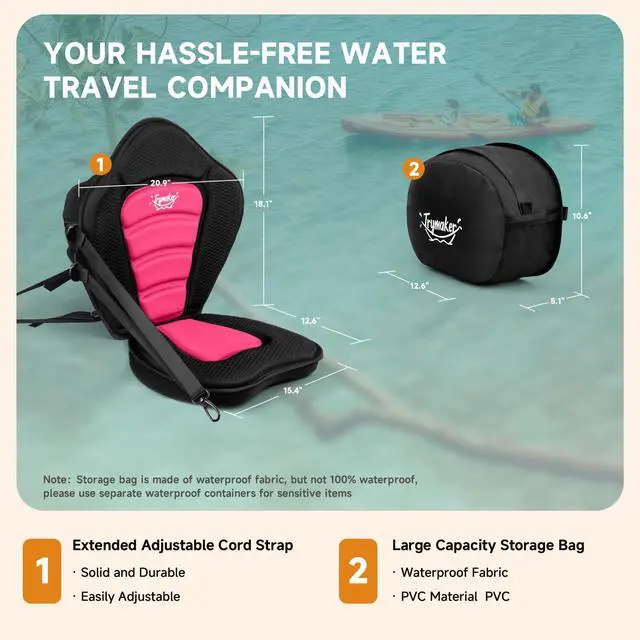 Alt view image 5 of 6 - Kayak Seats with Back Support, Thick Paddle Board Seat, Universal | 1.97"Thick Cushion, High-Back Support, Large Storage Bag, Ergonomic Design, Universal Fit for Kayak & SUP Fishing