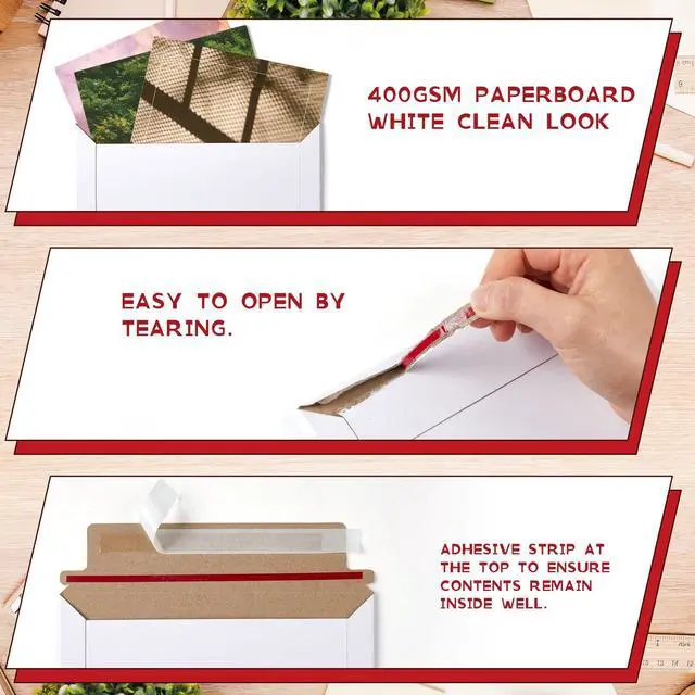 Alt view image 3 of 7 - 200 Pcs 7 x 9 Inch Rigid Mailers Kraft Cardboard Envelope Bulk Self Adhesive Flat Shipping Bag for Office Mailing Document Photo Letters Packaging Supplies (White)