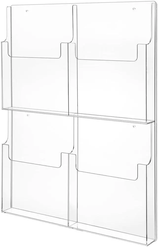 Main image of 4 Pocket Acrylic Brochure Holder Wall Mount 11.8 x 8.78 Clear Pamphlet Holder Plastic Trifold Flyer Rack Magazine Display Stand Wall Hanging Organizer for Office Menu Ads