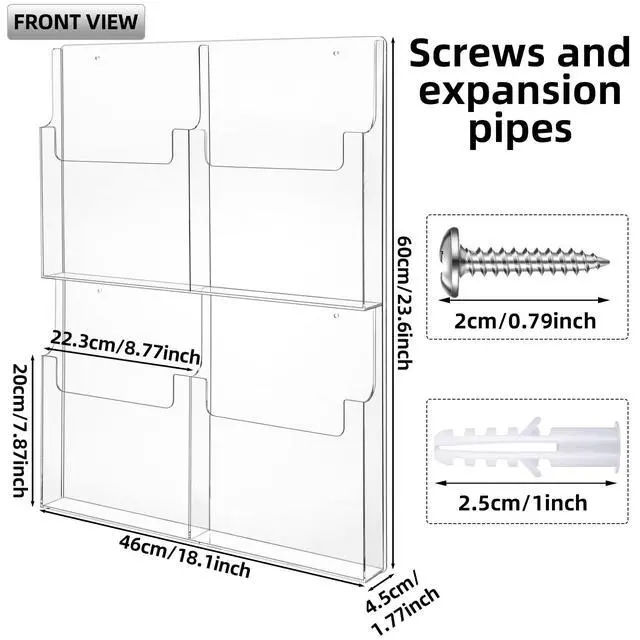 Alt view image 2 of 6 - 4 Pocket Acrylic Brochure Holder Wall Mount 11.8 x 8.78 Clear Pamphlet Holder Plastic Trifold Flyer Rack Magazine Display Stand Wall Hanging Organizer for Office Menu Ads