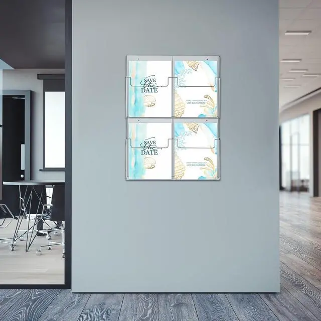 Alt view image 4 of 6 - 4 Pocket Acrylic Brochure Holder Wall Mount 11.8 x 8.78 Clear Pamphlet Holder Plastic Trifold Flyer Rack Magazine Display Stand Wall Hanging Organizer for Office Menu Ads