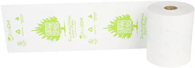 Main image of Phenol-Free Thermal Receipt Paper Rolls, 3 1/8" x 200', Pre-Printed Eco-Friendly Message, Every Case Plants Two Trees, Case of 25