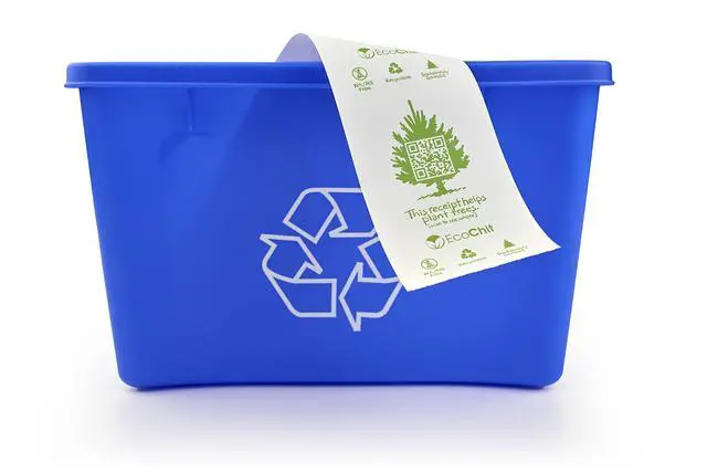 Alt view image 4 of 4 - Phenol-Free Thermal Receipt Paper Rolls, 3 1/8" x 200', Pre-Printed Eco-Friendly Message, Every Case Plants Two Trees, Case of 25