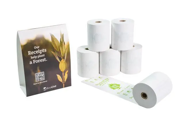 Alt view image 2 of 4 - Phenol-Free Thermal Receipt Paper Rolls, 3 1/8" x 200', Pre-Printed Eco-Friendly Message, Every Case Plants Two Trees, Case of 25