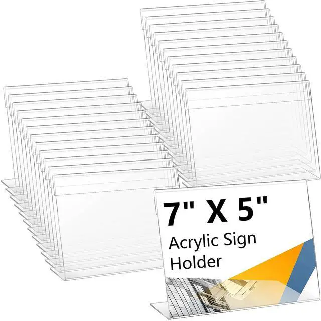 Main image of 100 Pcs 7x5 Inch Clear Acrylic Sign Holder Plastic L-shape Vertical Menu Stand, Picture Photo Frames, Table Paper Holder, Flyer Sign Display Stand for Restaurants, Store, Office, Wedding