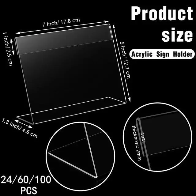 Alt view image 2 of 7 - 100 Pcs 7x5 Inch Clear Acrylic Sign Holder Plastic L-shape Vertical Menu Stand, Picture Photo Frames, Table Paper Holder, Flyer Sign Display Stand for Restaurants, Store, Office, Wedding