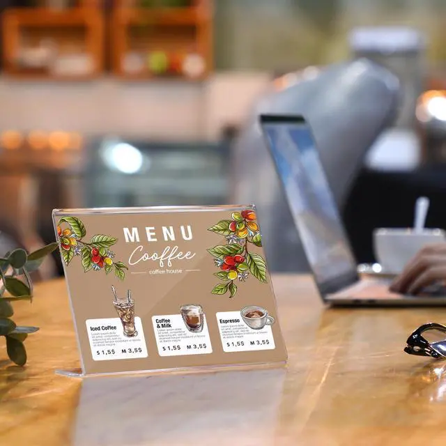 Alt view image 6 of 7 - 100 Pcs 7x5 Inch Clear Acrylic Sign Holder Plastic L-shape Vertical Menu Stand, Picture Photo Frames, Table Paper Holder, Flyer Sign Display Stand for Restaurants, Store, Office, Wedding