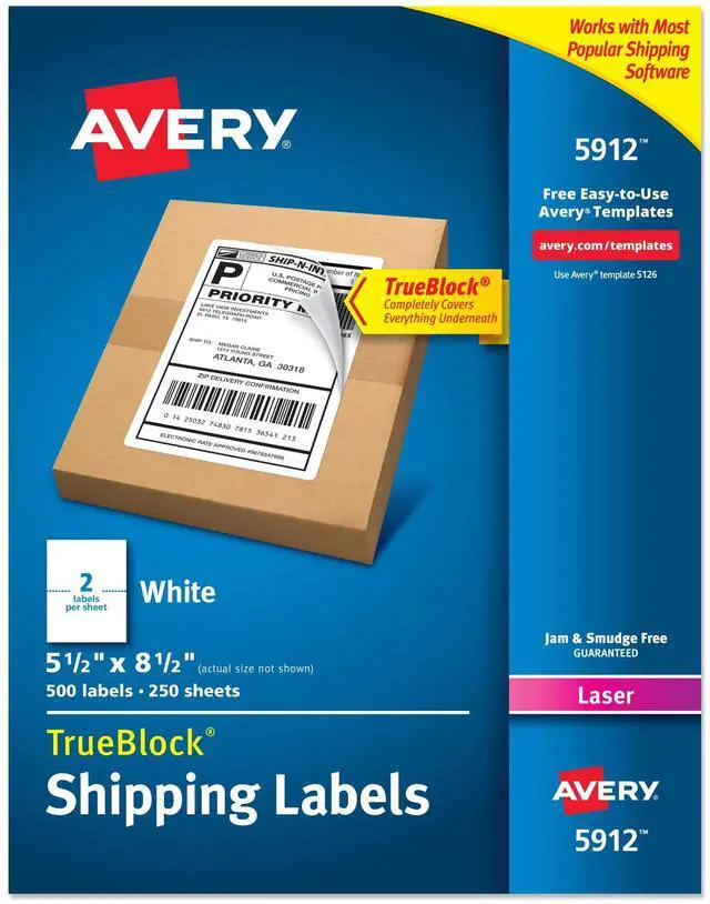 Main image of Half-Sheet Printable Shipping Labels, 5.5" x 8.5" Customizable Stickers, White, 500 Blank Mailing Labels, Great for Mailing, Shipping, Organizing, and More (5912)