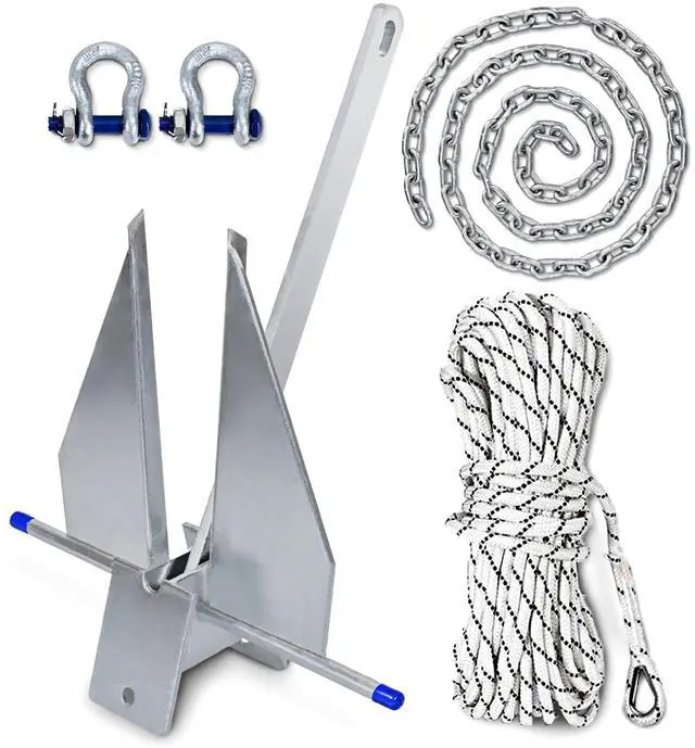 Main image of 5/8/10/13/18/25 Boat Anchor Kit with Chain, Rope and Shackles | Heavy Duty Danforth Anchor Kit, Hot-Dipped Galvanized Fluke Anchor, Fit for Boats Pontoon, Deck, Sailboat and Fishing