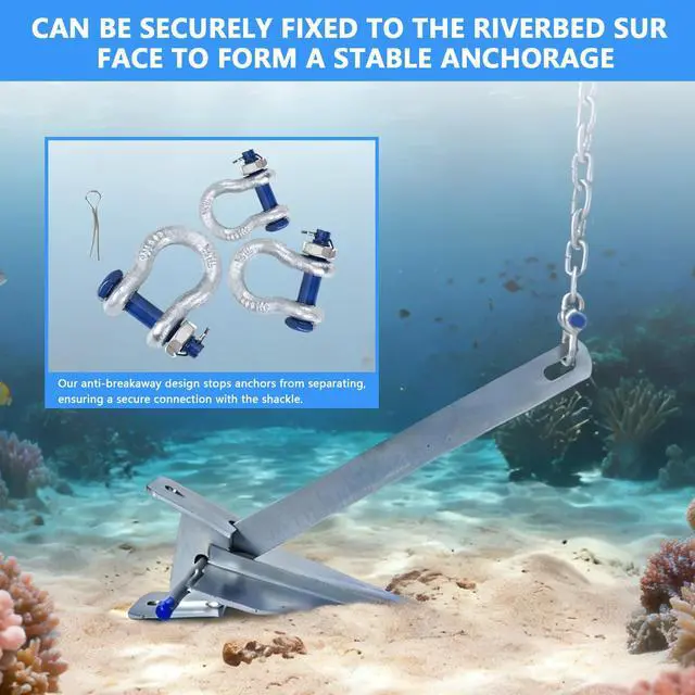 Alt view image 5 of 7 - 5/8/10/13/18/25 Boat Anchor Kit with Chain, Rope and Shackles | Heavy Duty Danforth Anchor Kit, Hot-Dipped Galvanized Fluke Anchor, Fit for Boats Pontoon, Deck, Sailboat and Fishing