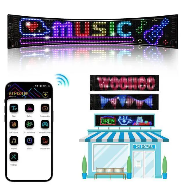 Alt view image 2 of 7 - 36.2"x7.6" Large Bright LED Sign, Programmable LED Scrolling Sign, Custom Flexible LED Store Sign with App Control DIY Text Pattern Animation, LED Digital Sign for Store Window Advertising Hotel
