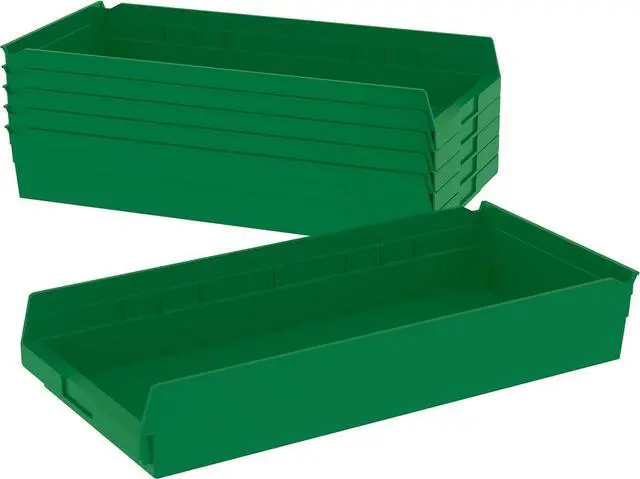 Main image of 30174 Heavy Duty Plastic Shelf Bins, 24"x 11"x 4", Green, 6-Pk | Heavy Duty Nesting Storage Bins for Garage, Closet, Refrigerator, Kitchen, Cabinet, Drawer Organization, Pantry Organization