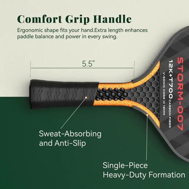 Alt view image 5 of 7 - USAPA Approved 6-Layer Construction T700 Carbon Fiber Pickleball Paddle, 16mm Thermoformed Pickleball Racket with High Spin & Extended Grip, Professional Pickleball Paddle for Control and Power