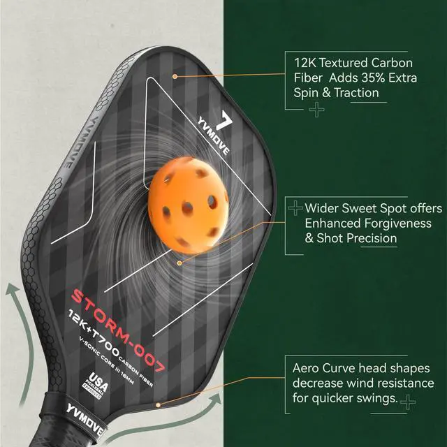 Alt view image 6 of 7 - USAPA Approved 6-Layer Construction T700 Carbon Fiber Pickleball Paddle, 16mm Thermoformed Pickleball Racket with High Spin & Extended Grip, Professional Pickleball Paddle for Control and Power