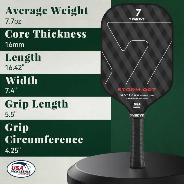 Alt view image 7 of 7 - USAPA Approved 6-Layer Construction T700 Carbon Fiber Pickleball Paddle, 16mm Thermoformed Pickleball Racket with High Spin & Extended Grip, Professional Pickleball Paddle for Control and Power