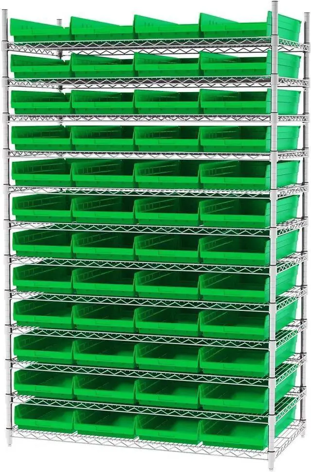 Alt view image 5 of 7 - 30174 Heavy Duty Plastic Shelf Bins, 24"x 11"x 4", Green, 6-Pk | Heavy Duty Nesting Storage Bins for Garage, Closet, Refrigerator, Kitchen, Cabinet, Drawer Organization, Pantry Organization