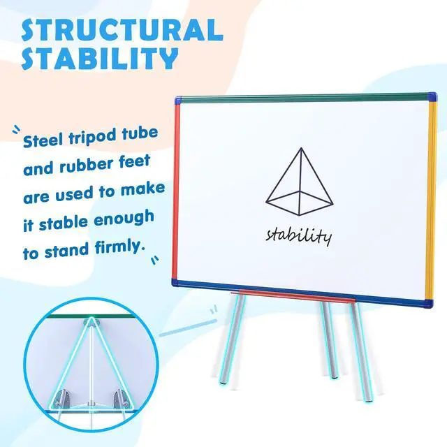 Alt view image 5 of 7 - Magnetic Whiteboard Easel for Classroom 36x24 in, White Board with Stand | Portable Dry Erase Easel, Height Adjustable to 63 inches, Standing Teacher Easel, Large White Board Easel for Home School
