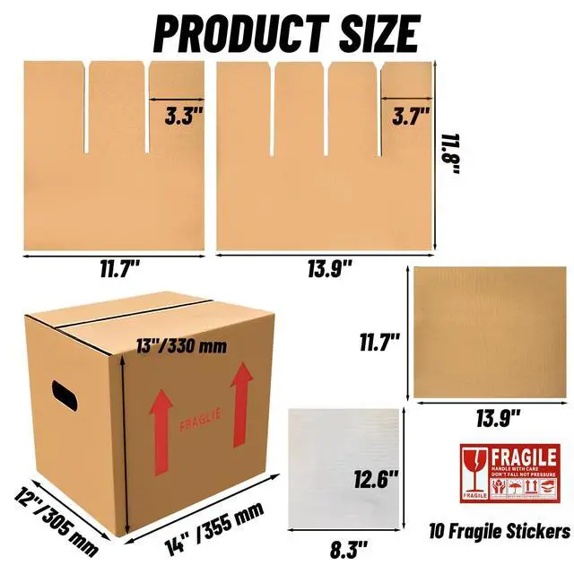 Alt view image 2 of 7 - 6-Pack 12-Bottle Wine Boxes for Moving 14"x12"x13" Wine Shipping Boxes with Reinforced Cardboard, Divider Kits & Handles,Glassware Packing Kits with Corrugated Dividers for Moving, Travel