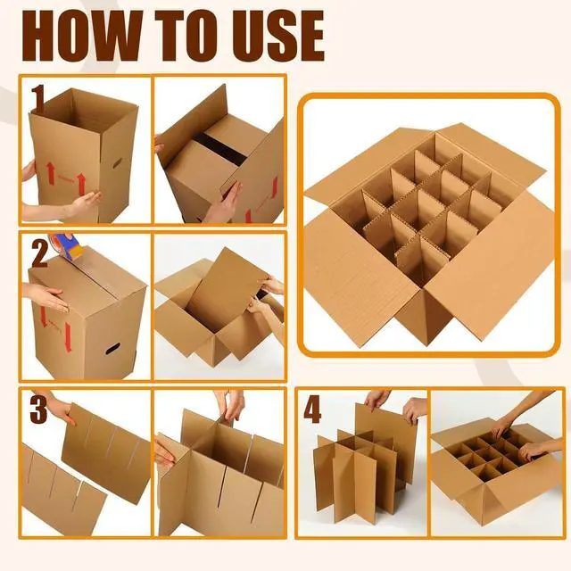 Alt view image 3 of 7 - 6-Pack 12-Bottle Wine Boxes for Moving 14"x12"x13" Wine Shipping Boxes with Reinforced Cardboard, Divider Kits & Handles,Glassware Packing Kits with Corrugated Dividers for Moving, Travel