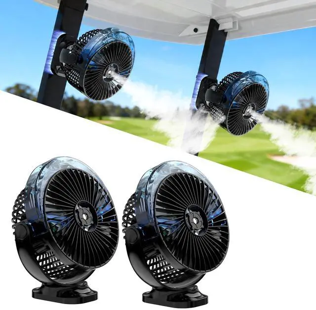 Main image of 2-Pack Rechargeable Magnetic Golf Cart Fan with Misting & Light, 12000mAh | Portable, for golf cart, workshop, camping & BBQ, fits Club Car, Yamaha & EZGO, gift set for golfers & DIYers