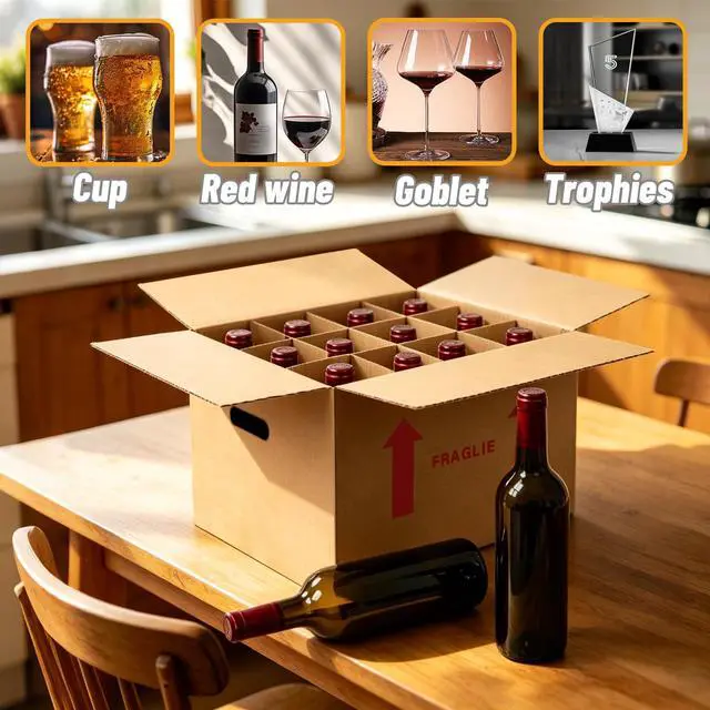 Alt view image 6 of 7 - 6-Pack 12-Bottle Wine Boxes for Moving 14"x12"x13" Wine Shipping Boxes with Reinforced Cardboard, Divider Kits & Handles,Glassware Packing Kits with Corrugated Dividers for Moving, Travel