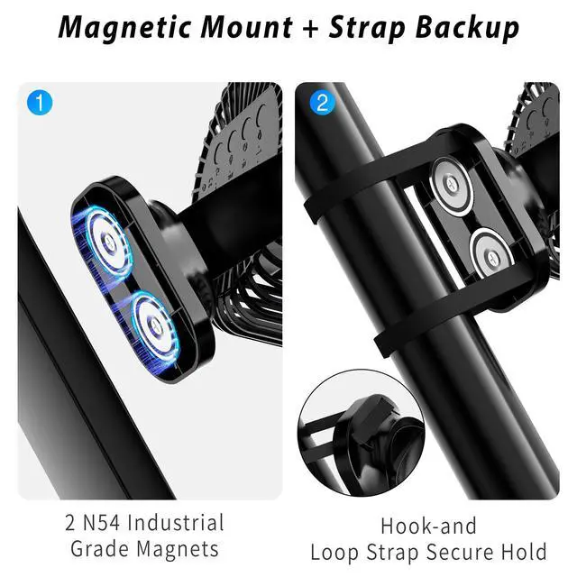 Alt view image 2 of 7 - 2-Pack Rechargeable Magnetic Golf Cart Fan with Misting & Light, 12000mAh | Portable, for golf cart, workshop, camping & BBQ, fits Club Car, Yamaha & EZGO, gift set for golfers & DIYers