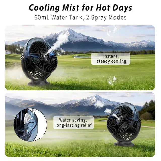 Alt view image 3 of 7 - 2-Pack Rechargeable Magnetic Golf Cart Fan with Misting & Light, 12000mAh | Portable, for golf cart, workshop, camping & BBQ, fits Club Car, Yamaha & EZGO, gift set for golfers & DIYers