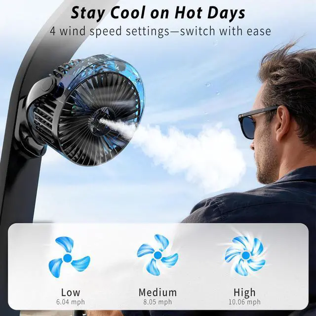 Alt view image 4 of 7 - 2-Pack Rechargeable Magnetic Golf Cart Fan with Misting & Light, 12000mAh | Portable, for golf cart, workshop, camping & BBQ, fits Club Car, Yamaha & EZGO, gift set for golfers & DIYers