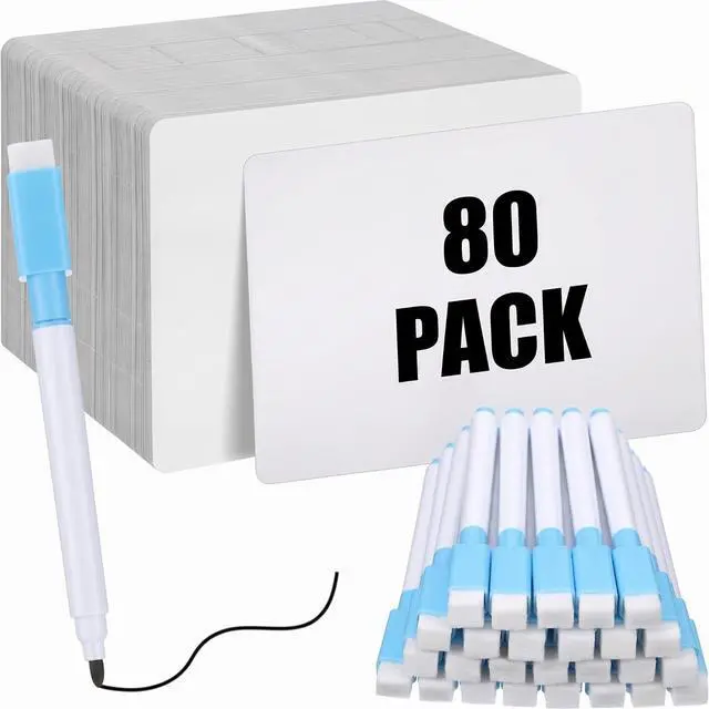 Main image of 80 Pcs Dry Erase Lapboard Set with Markers Dry Erase Boards Classroom Pack Small White Board 9"X12" Mini Double Sided Whiteboard Set Lapboards for School Supplies