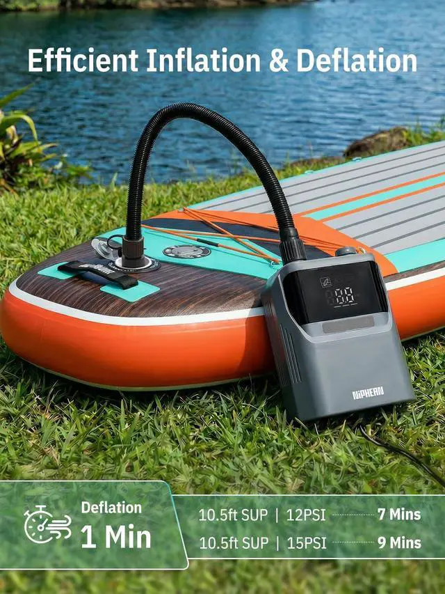 Alt view image 3 of 7 - Paddle Board Electric Pump, 50 PSI Automatic Dual Stage Air Pump | Auto Inflation & Deflation, 12V DC Car Connector Portable SUP Pump for Stand Up Paddle Board, Kayak, Boats, Tents and Tires