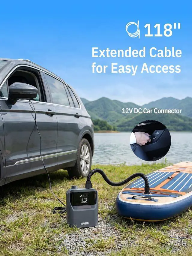 Alt view image 6 of 7 - Paddle Board Electric Pump, 50 PSI Automatic Dual Stage Air Pump | Auto Inflation & Deflation, 12V DC Car Connector Portable SUP Pump for Stand Up Paddle Board, Kayak, Boats, Tents and Tires