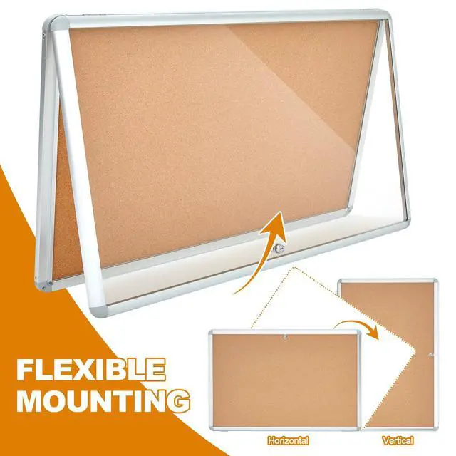 Alt view image 4 of 7 - 36 x 24 Inch Enclosed Bulletin Board with Locking Door Fabric Cork Outdoor Bulletin Board Lockable Display Case, Tamperproof Aluminum Frame Noticeboard Wall-Mounted for School, Office
