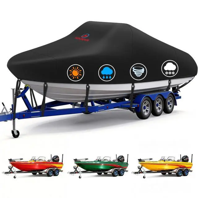 Main image of Comnova Boat Cover 14-16 FT - Marine Grade Trailerable Boat Cover Heavy Duty & Waterproof - Fit 14 to 16ft V-Hull, Tri-Hull, Fishing Boats, Runabout, Bowrider, Fish & Ski, and Pro-Style Bass Boats