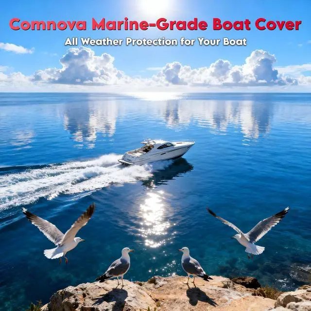 Alt view image 7 of 7 - Comnova Boat Cover 14-16 FT - Marine Grade Trailerable Boat Cover Heavy Duty & Waterproof - Fit 14 to 16ft Tri-Hull, V-Hull, Fishing Boats, Runabout, Bowrider, Fish & Ski, and Pro-Style Bass Boats