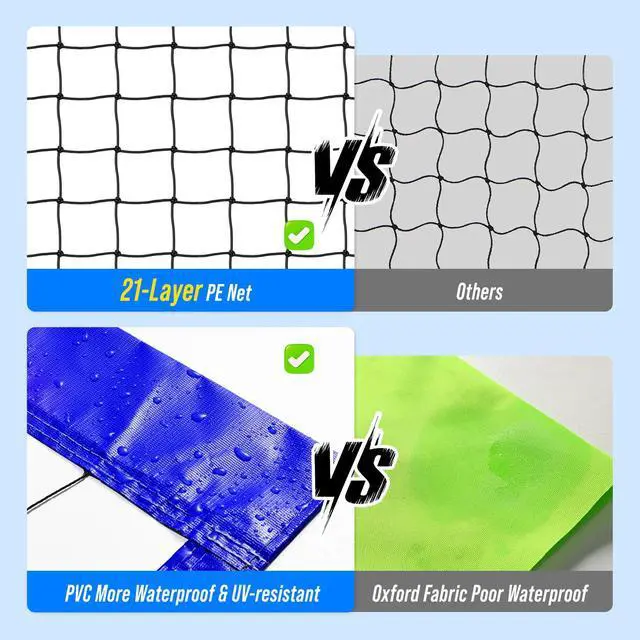 Alt view image 6 of 7 - Outdoor Volleyball Net Set for Backyard & Beach, 32FT Regulation Size, Easy Setup Adjustable Height Poles, Portable Net System with PU Volleyball, Pump & Carry Bag