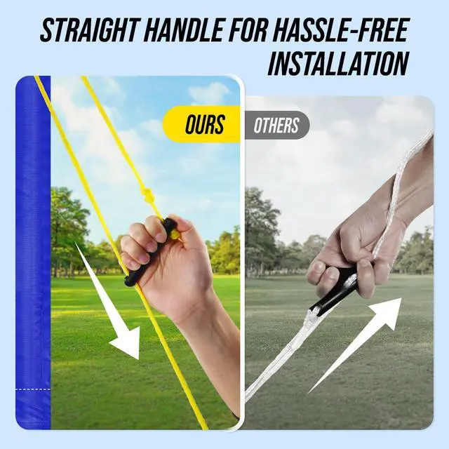 Alt view image 7 of 7 - Outdoor Volleyball Net Set for Backyard & Beach, 32FT Regulation Size, Easy Setup Adjustable Height Poles, Portable Net System with PU Volleyball, Pump & Carry Bag