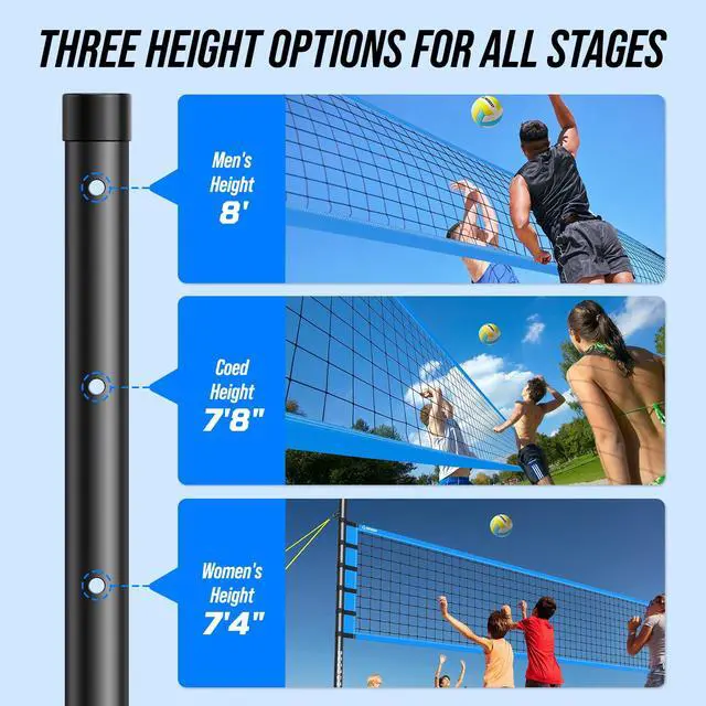 Alt view image 2 of 7 - Outdoor Volleyball Net Set for Backyard & Beach, 32FT Regulation Size, Easy Setup Adjustable Height Poles, Portable Net System with PU Volleyball, Pump & Carry Bag