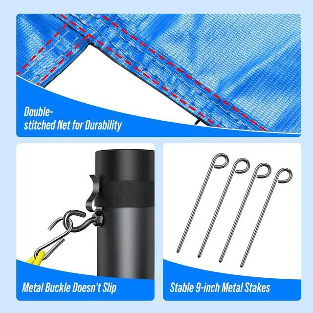 Alt view image 5 of 7 - Outdoor Volleyball Net Set for Backyard & Beach, 32FT Regulation Size, Easy Setup Adjustable Height Poles, Portable Net System with PU Volleyball, Pump & Carry Bag