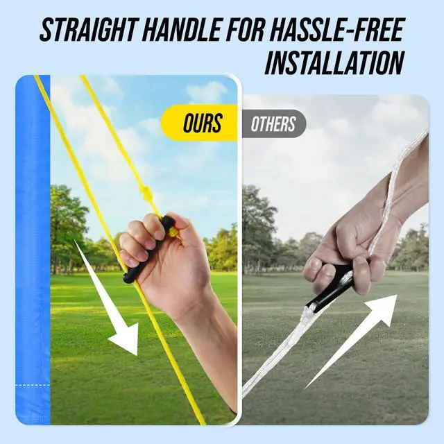 Alt view image 7 of 7 - Outdoor Volleyball Net Set for Backyard & Beach, 32FT Regulation Size, Easy Setup Adjustable Height Poles, Portable Net System with PU Volleyball, Pump & Carry Bag