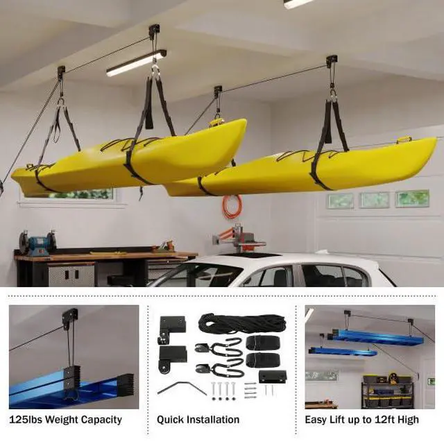 Alt view image 4 of 7 - Kayak Hoist Quality Garage Storage Canoe Lift with 125 lb Capacity Even Works as Ladder Lift Premium Quality Pulley System, 2 Count (Pack of 2)