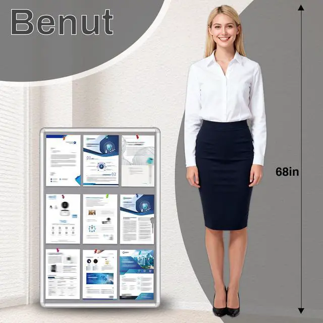 Alt view image 2 of 7 - 36"x24" Enclosed Bulletin Board with Locking Door, Tamper-Proof Dispaly Case, Aluminium Frame, Outdoor Bulletin Board Weatherproof, Lockable noticeboard for School,Office,etc