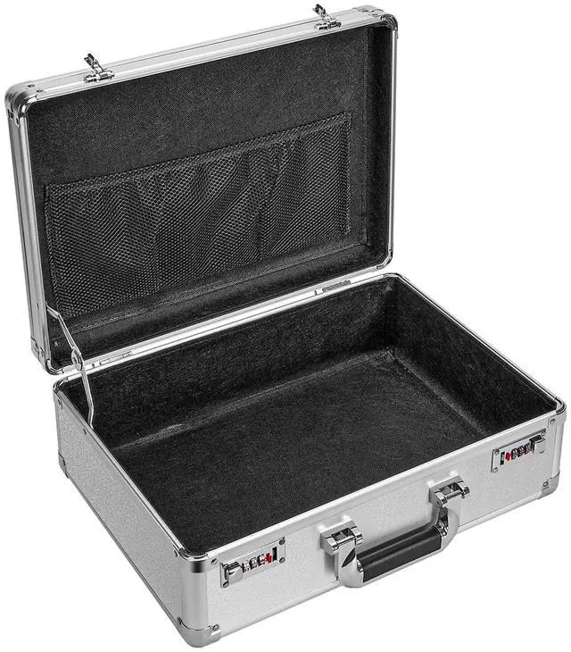 Main image of File Organizer Storage Box - 16.9 x 12.2 x 6.1 Inch Large, Portable Locking Storage Totes with Dual Combination Locks, Lock Boxes for Personal Items, Cash, Briefcase - Silver
