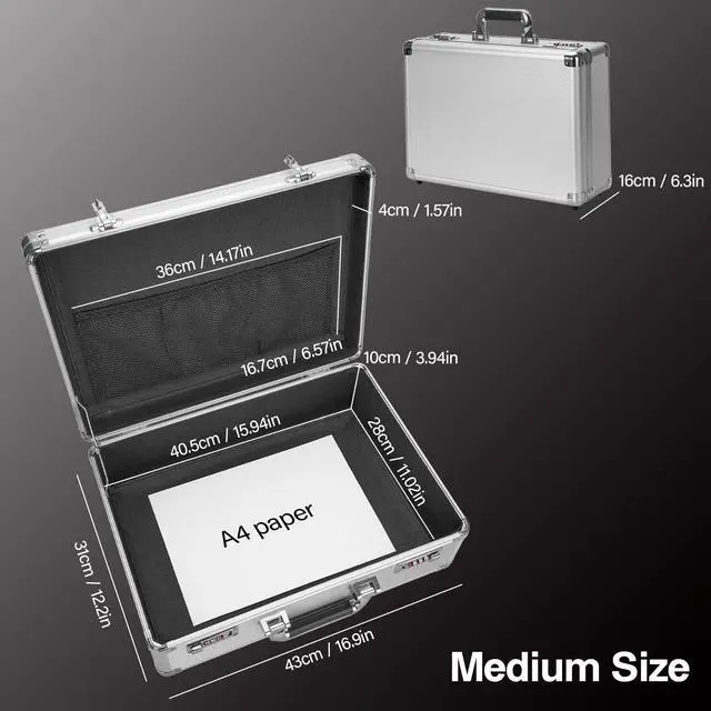 Alt view image 2 of 7 - File Organizer Storage Box - 16.9 x 12.2 x 6.1 Inch Large, Portable Locking Storage Totes with Dual Combination Locks, Lock Boxes for Personal Items, Cash, Briefcase - Silver
