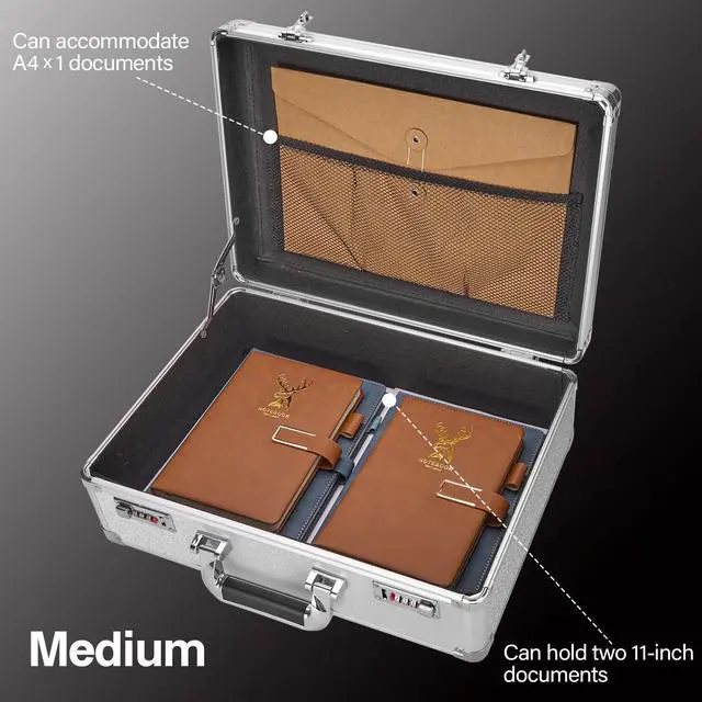Alt view image 3 of 7 - File Organizer Storage Box - 16.9 x 12.2 x 6.1 Inch Large, Portable Locking Storage Totes with Dual Combination Locks, Lock Boxes for Personal Items, Cash, Briefcase - Silver