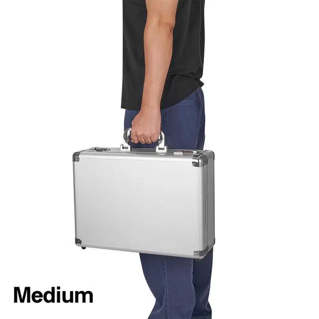 Alt view image 5 of 7 - File Organizer Storage Box - 16.9 x 12.2 x 6.1 Inch Large, Portable Locking Storage Totes with Dual Combination Locks, Lock Boxes for Personal Items, Cash, Briefcase - Silver