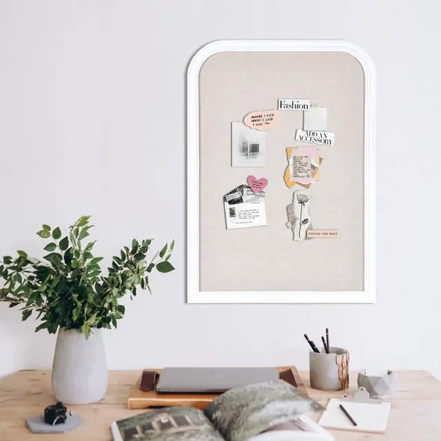 Alt view image 3 of 5 - Bulletin Board with Linen, 31.5x23.6 inches Bulletin Board with White Wood Style Frame, Decorative Hanging Pin Board Vision Board Message Board for Office School Home Decor(2R&2S,L-6080,1p)