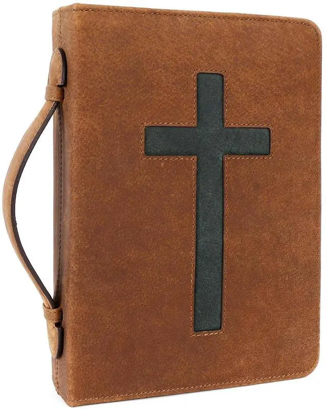 Main image of Leather Bible Cover Bible Case for Men Women Genuine Leather Bible Bag Holder Cross Large Carrying with Zipper Case Protector Christian Religious Gifts for Mens Pioneer Saddle Green Study/Large