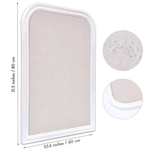 Alt view image 2 of 5 - Bulletin Board with Linen, 31.5x23.6 inches Bulletin Board with White Wood Style Frame, Decorative Hanging Pin Board Vision Board Message Board for Office School Home Decor(2R&2S,L-6080,1p)