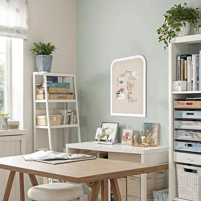 Alt view image 5 of 5 - Bulletin Board with Linen, 31.5x23.6 inches Bulletin Board with White Wood Style Frame, Decorative Hanging Pin Board Vision Board Message Board for Office School Home Decor(2R&2S,L-6080,1p)